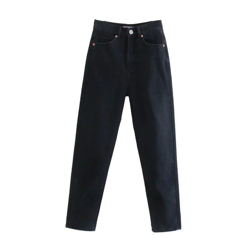 Women's Solid Color High Waist Loose Casual Denim Trousers