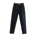 Women's Solid Color High Waist Loose Casual Denim Trousers