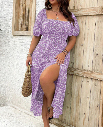 Square Collar Floral Dress Women