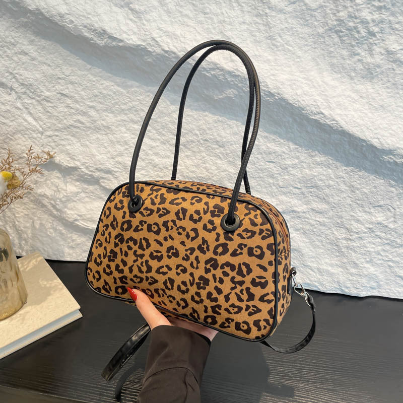 Vintage Leopard Print Bowling Handbag For Women