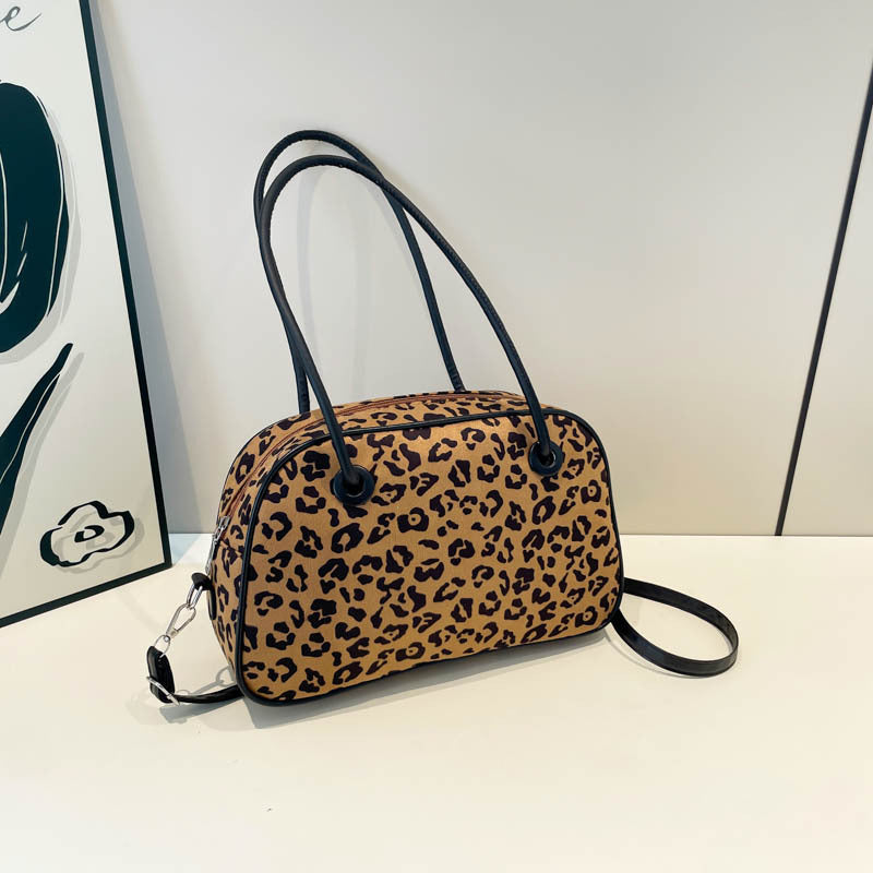 Vintage Leopard Print Bowling Handbag For Women