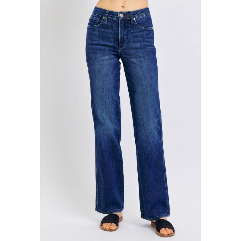 Mid-waist Dark Color Water Scrubbing Belly-contracting Straight Jeans